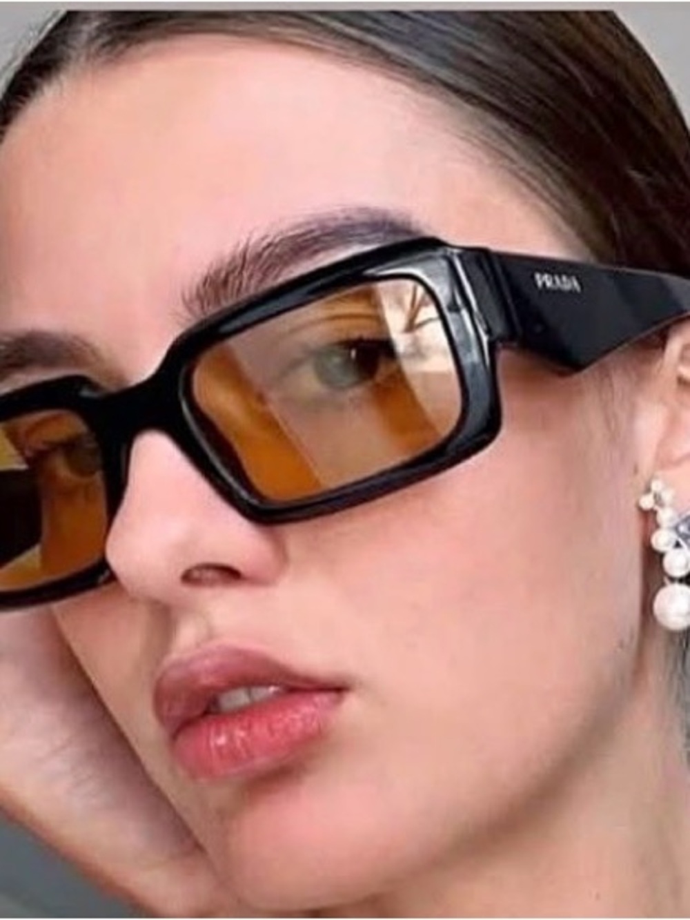 Authentic Prada Black Acetate Sunglasses with Amber Lenses